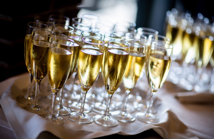 Champagne glasses on a tray